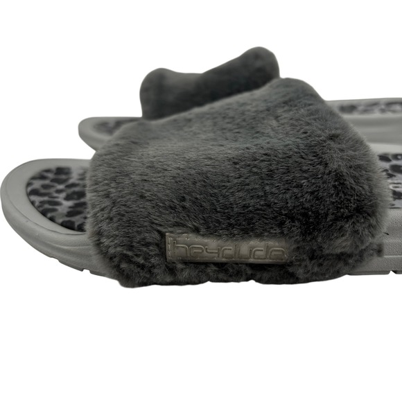 Hey Dude Fuzzy Slide Sandals Leopard Footbed Women's 12 Peggy Grey Cheetah - Picture 2 of 12